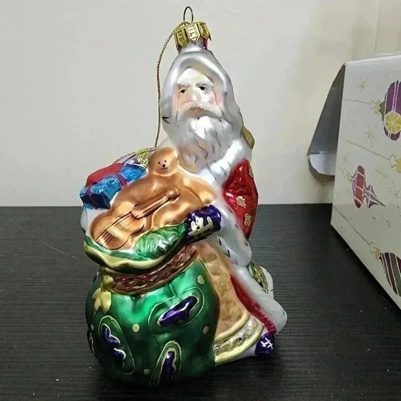 FITZ & FLOYD SANTA WITH TOY BAG GLASS CHRISTMAS TREE ORNAMENT 2002 With Box - Picture 3 of 7